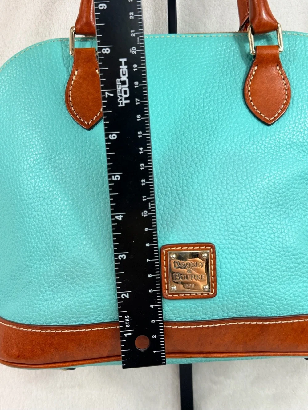 Dooney & Bourke Zip Zip Turquoise Leather Satchel with Brown Trim